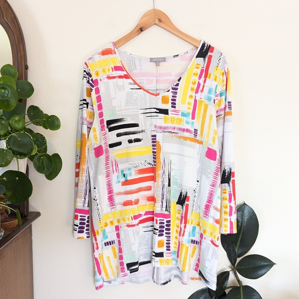 Habitat Multicolor Abstract Print V-Neck Tunic Top
